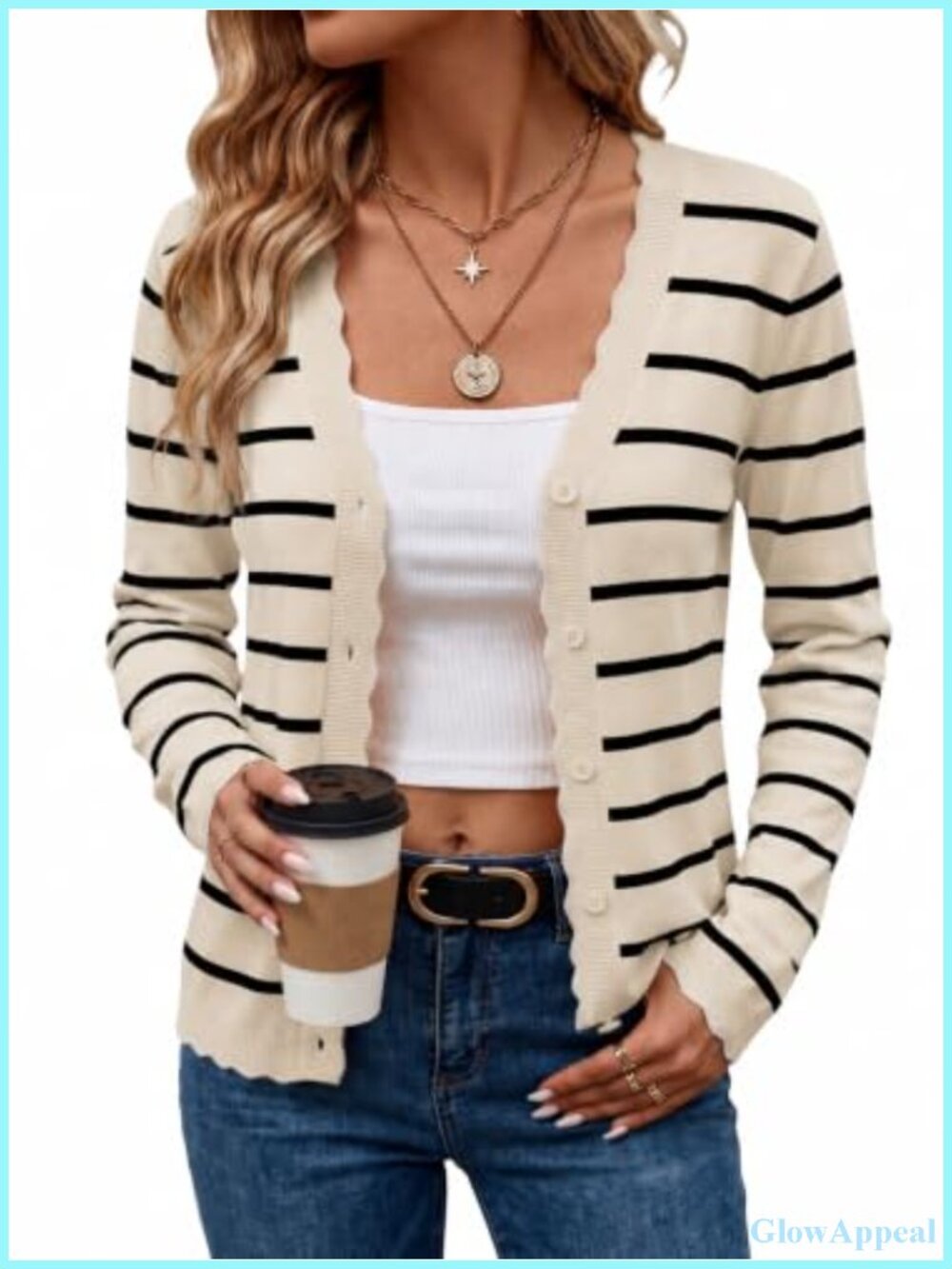 Women's Striped Knit Cardigan Lightweight Long Sleeve V-Neck